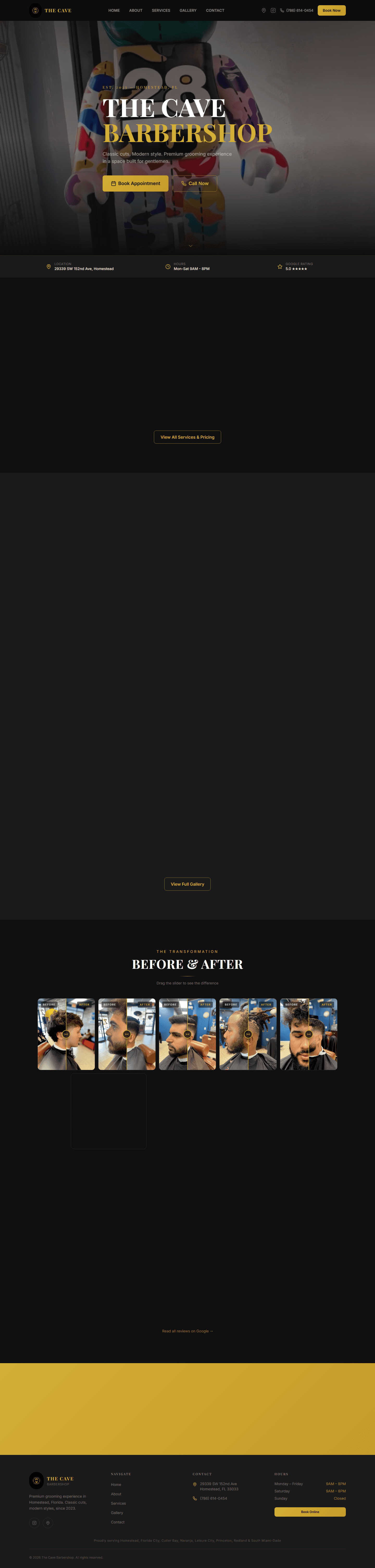 The Cave Barbershop — desktop view