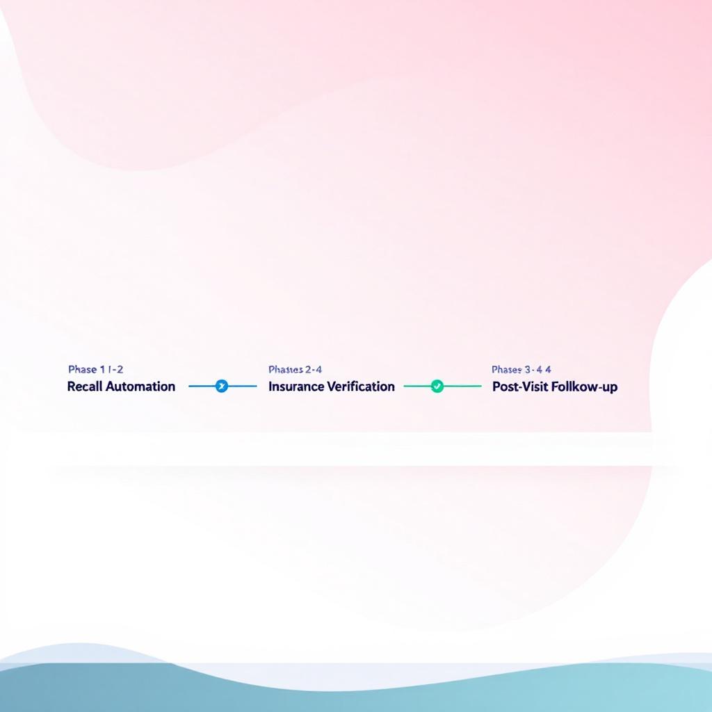 Timeline chart showing AI implementation sequence for dental practices: Recall, Insurance Verification, Post-Visit Follow-up
