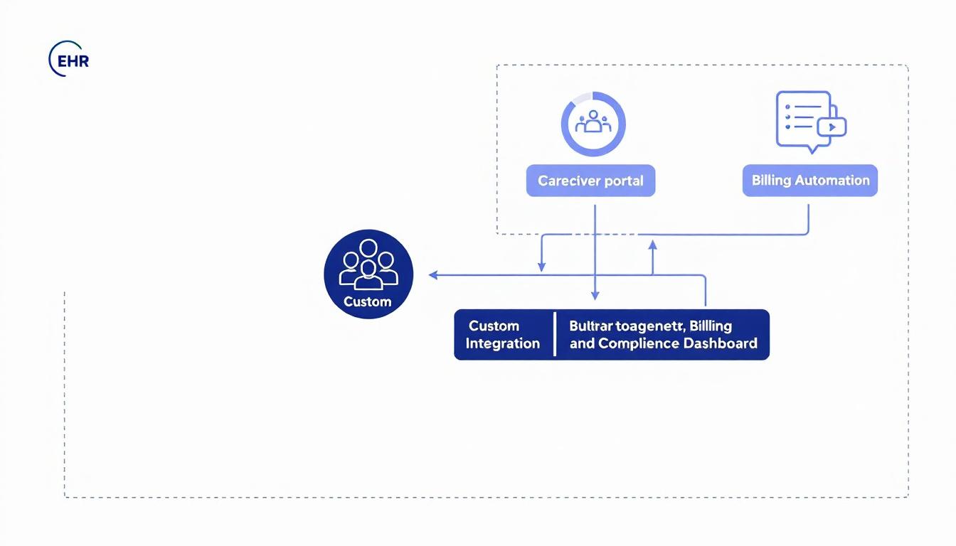 Architecture diagram showing custom software layer built on top of CentralReach — integration points for caregiver portal, automation workflows, and multi-state compliance