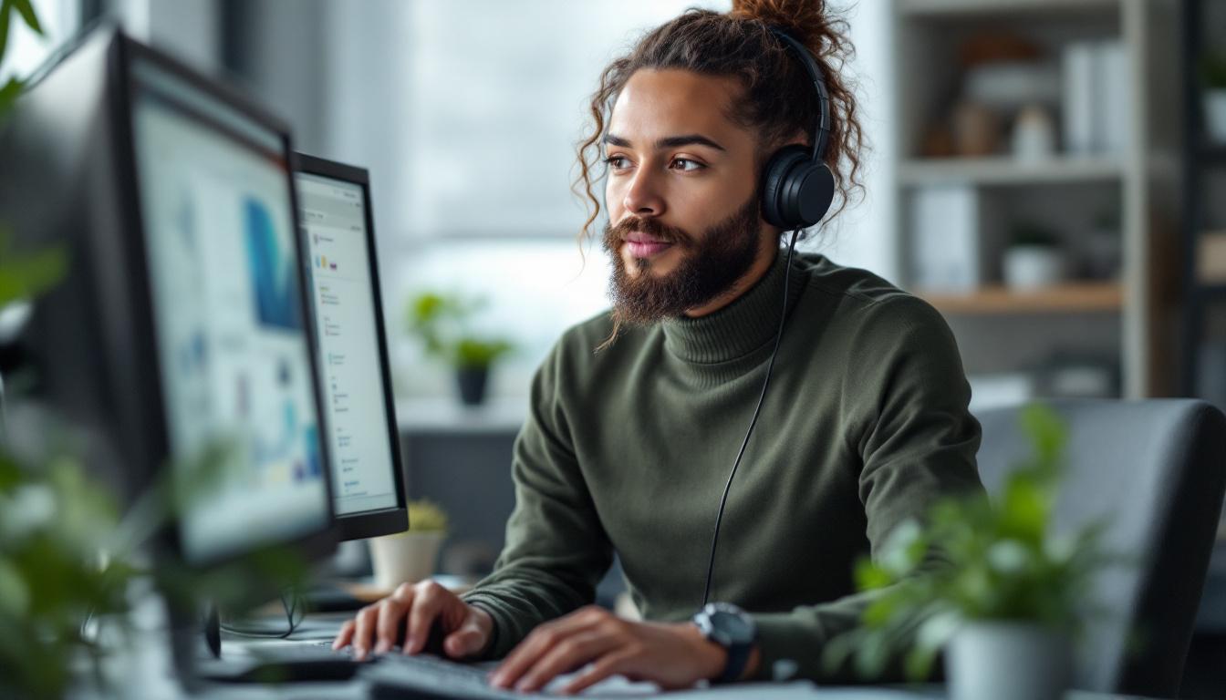 ABA practice director reviewing software options at a desk — comparing platforms on dual monitors